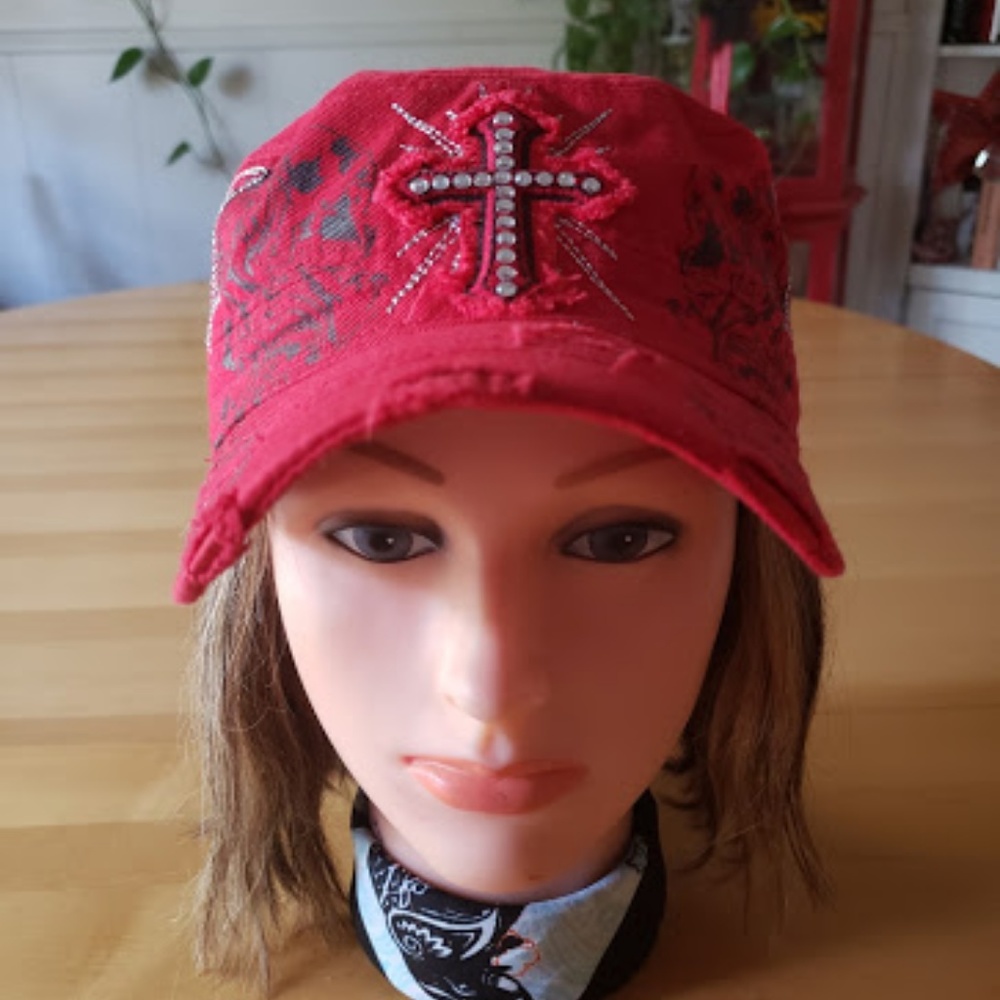 Cadet Style Hat with Embellished Bling Cross